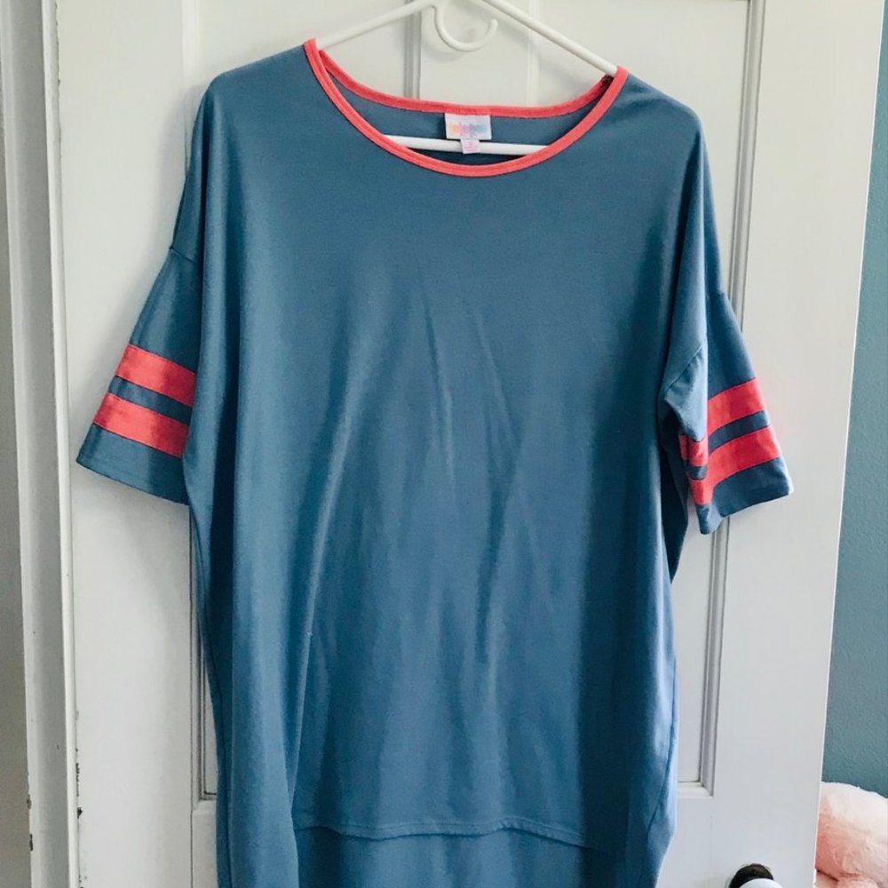 LulaRoe Blue and Pink Boyfriend Maternity Tee
